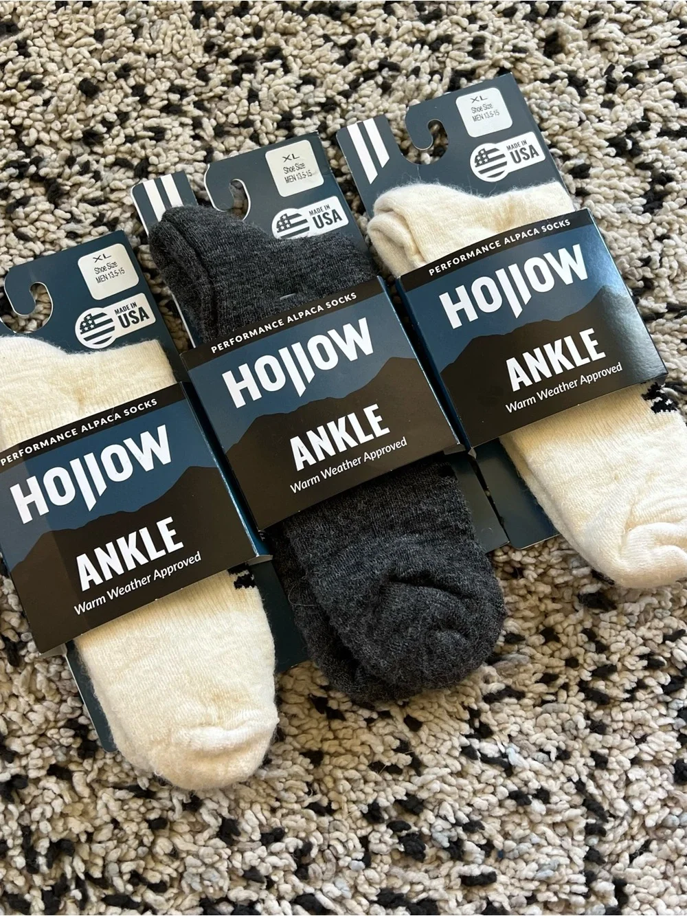 Hollow Alpaca Ankle Socks Lot of 3 Pair White Grey Size XL